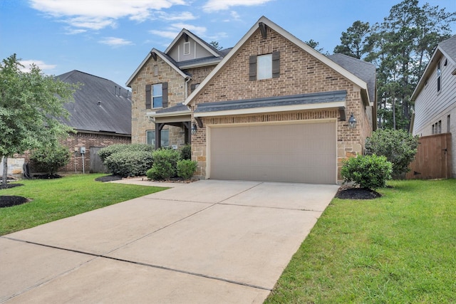 510 Pearl View Ln, Pinehurst, TX 77362 - craftsman-style home featuring stone siding, concrete driveway, a garage, brick siding, and a shingled roof