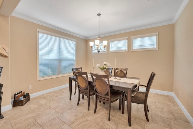510 Pearl View Ln, Pinehurst, TX 77362 - dining space featuring crown molding, a chandelier, and baseboards