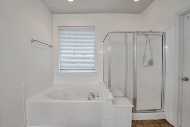 12139 Canyon Arbor Way, Houston, TX 77095 - bathroom with a stall shower, a whirlpool tub, recessed lighting, and tile patterned floors