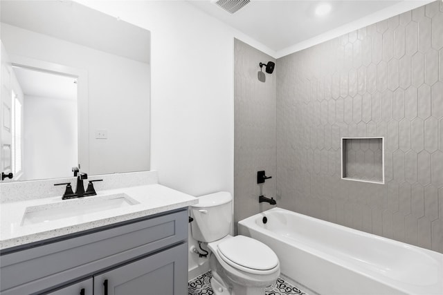 404 Kendall Crest Dr, Alvin, TX 77511 - bathroom with bathtub / shower combination, toilet, and vanity