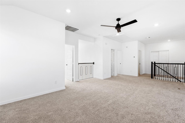404 Kendall Crest Dr, Alvin, TX 77511 - spare room featuring attic access, carpet flooring, ceiling fan, recessed lighting, and baseboards
