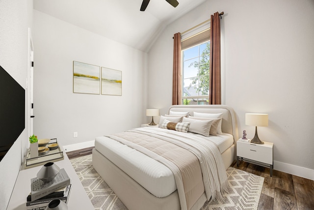 7114 Clubtail Rd, Katy, TX 77493 - bedroom featuring lofted ceiling, wood finished floors, baseboards, and ceiling fan