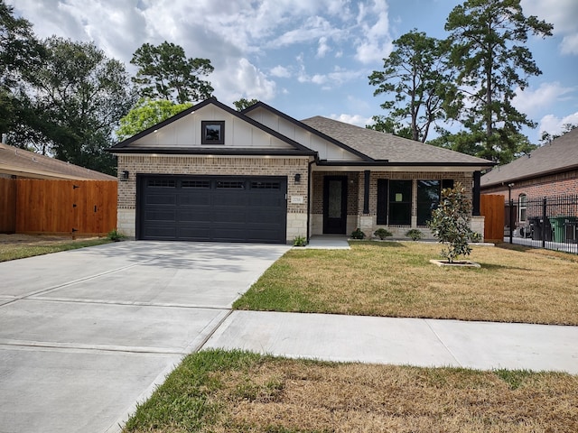 view of front of house with brick siding, concrete driveway, a garage, and a shingled roof