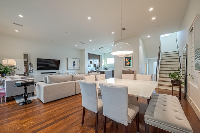 1510 Yale St Unit B, Houston, TX 77008 - dining area with dark wood-type flooring, stairs, and recessed lighting