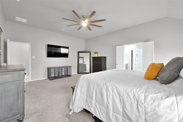 11510 Gingerland Dr, Conroe, TX 77304 - carpeted bedroom with baseboards, a ceiling fan, and vaulted ceiling