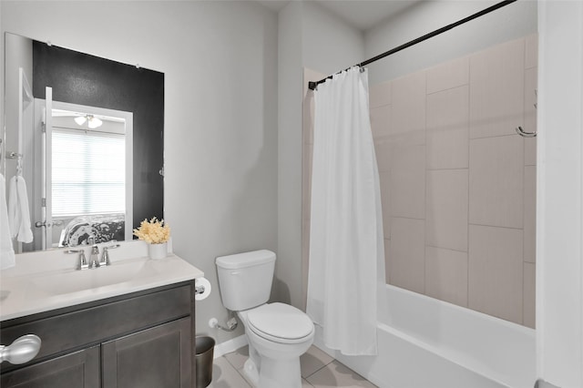 11510 Gingerland Dr, Conroe, TX 77304 - full bath featuring toilet, tile patterned floors, vanity, shower / bath combination with curtain, and connected bathroom