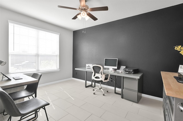 11510 Gingerland Dr, Conroe, TX 77304 - office area featuring ceiling fan and baseboards