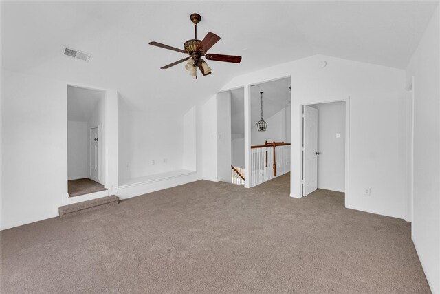 16219 Haden Crest Ct, Cypress, TX 77429 - additional living space with vaulted ceiling, a ceiling fan, and carpet flooring