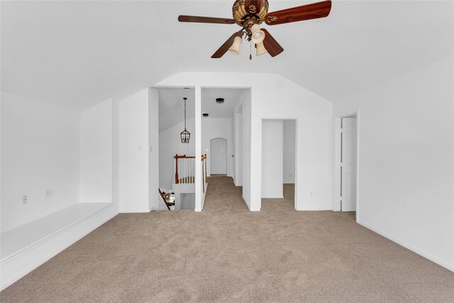 16219 Haden Crest Ct, Cypress, TX 77429 - bonus room with vaulted ceiling, carpet, and a ceiling fan