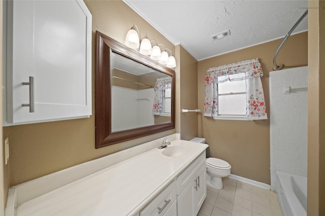 21410 Glenbranch Dr, Spring, TX 77388 - bathroom with toilet, a textured ceiling, tile patterned flooring, vanity, and baseboards