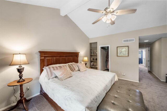 1924 Clipper Ct, Willis, TX 77318 - bedroom with carpet floors, baseboards, beam ceiling, a spacious closet, and ceiling fan