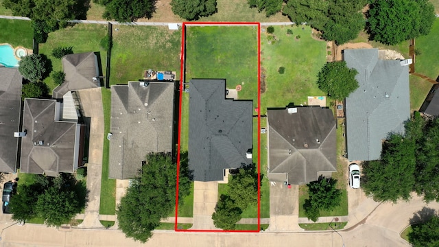 aerial view of residential area featuring property parcel outlined