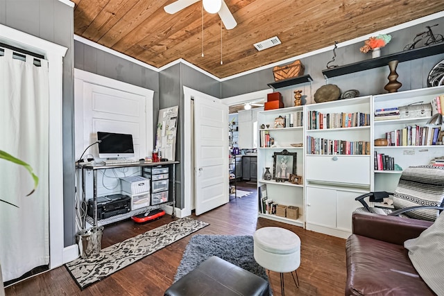 5005 Avenue N Rear Ave N, Rear, Galveston, TX 77551 - office with wooden ceiling, a ceiling fan, lofted ceiling, and wood finished floors