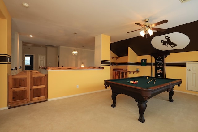 10606 Maidstone Manor Ct, Spring, TX 77379 - recreation room with carpet, pool table, baseboards, ceiling fan, and recessed lighting