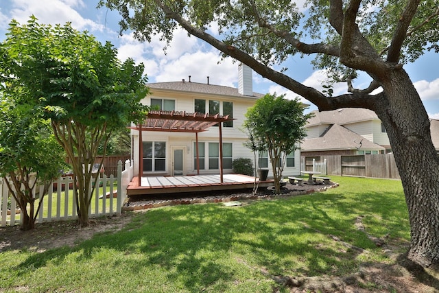 10606 Maidstone Manor Ct, Spring, TX 77379 - rear view of property with a pergola, a deck, and a chimney