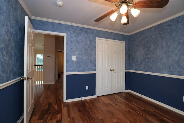 10606 Maidstone Manor Ct, Spring, TX 77379 - unfurnished bedroom with wood finished floors, a closet, ceiling fan, and ornamental molding