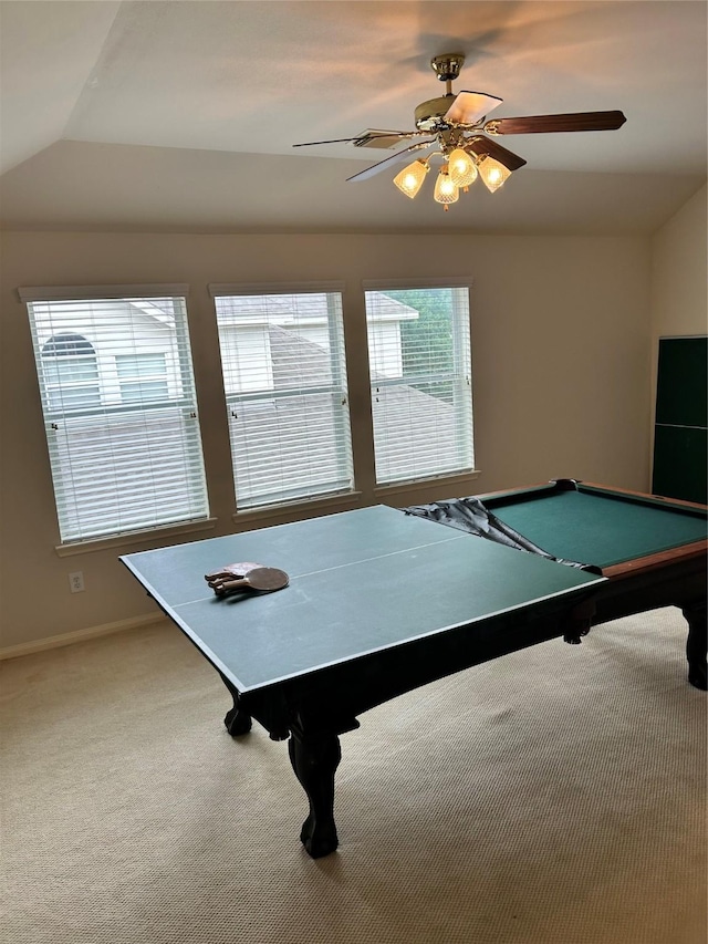 10606 Maidstone Manor Ct, Spring, TX 77379 - playroom featuring lofted ceiling, healthy amount of natural light, carpet floors, and ceiling fan