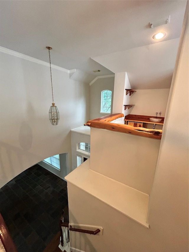 10606 Maidstone Manor Ct, Spring, TX 77379 - stairs with ornamental molding and lofted ceiling