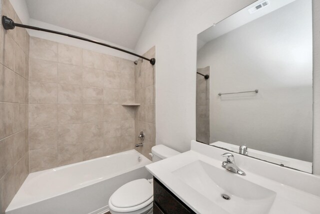 4727 Lombardy Fire Trl, Katy, TX 77449 - full bath with toilet, vanity, shower / washtub combination, and vaulted ceiling