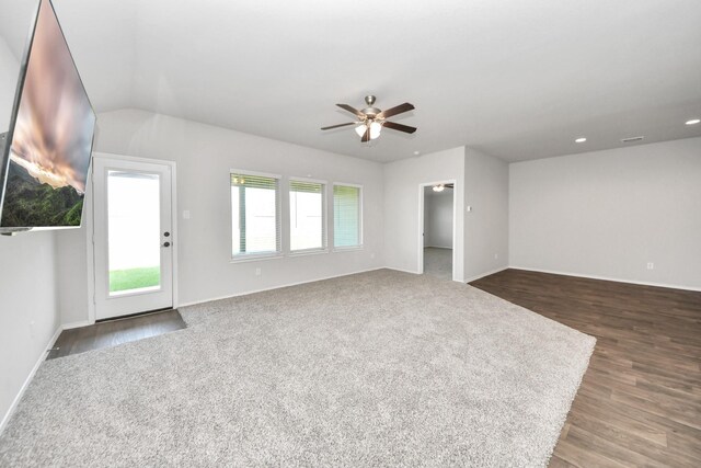 4727 Lombardy Fire Trl, Katy, TX 77449 - unfurnished living room with a ceiling fan, baseboards, wood finished floors, and recessed lighting