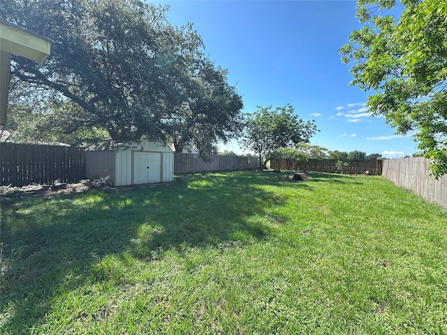 view of yard with a storage shed and an outdoor structure