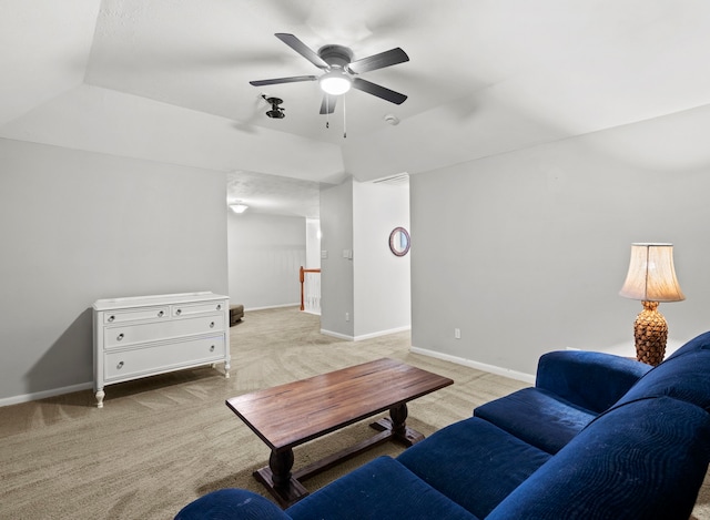 6503 Ambercrest Ct, Spring, TX 77389 - living area featuring ceiling fan, carpet floors, and baseboards