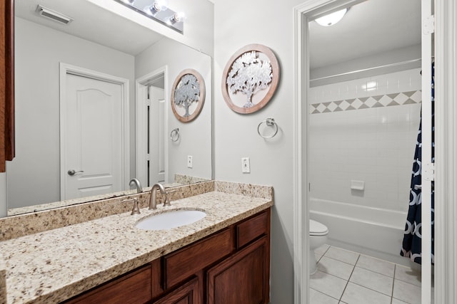 6503 Ambercrest Ct, Spring, TX 77389 - full bathroom with vanity, tile patterned floors, toilet, and shower / bath combo with shower curtain