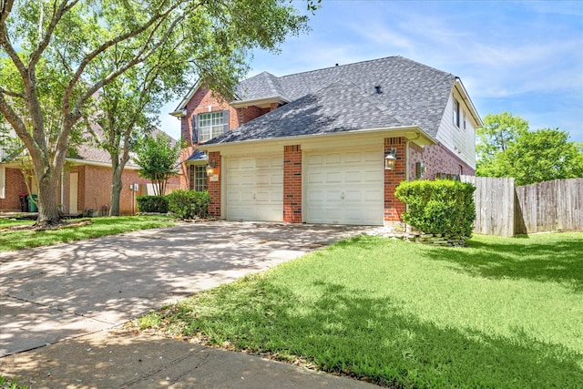 3119 Five Oaks Dr, Missouri City, TX 77459 - view of front of home featuring brick siding, an attached garage, a shingled roof, and concrete driveway