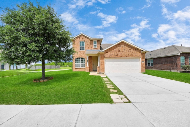 9703 Tipton Sands Dr, Humble, TX 77396 - traditional-style home featuring a garage, brick siding, a front yard, and driveway