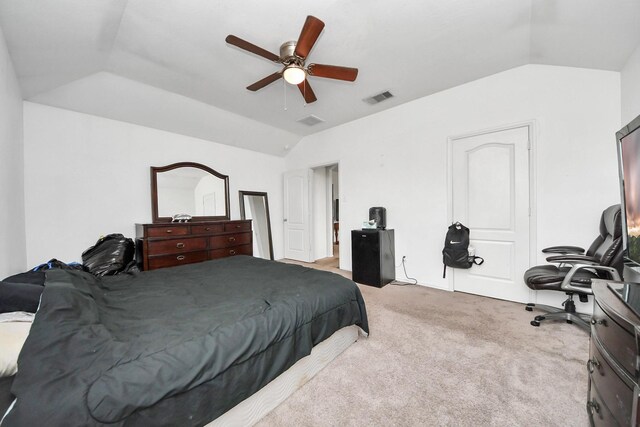 9703 Tipton Sands Dr, Humble, TX 77396 - bedroom featuring lofted ceiling, carpet floors, and ceiling fan