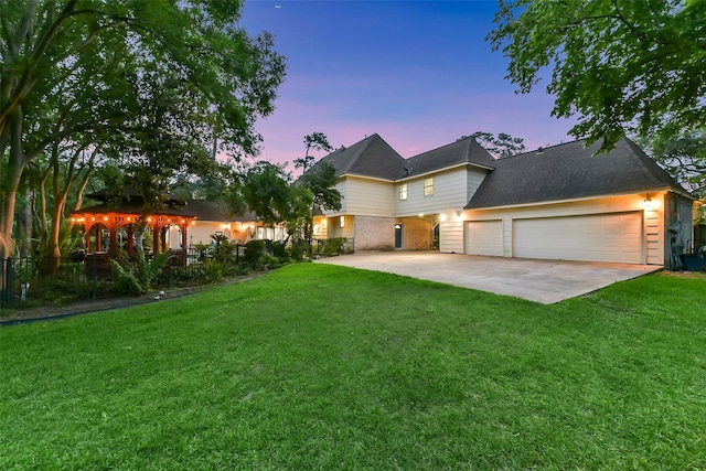 3230 Ivy Falls Dr, Houston, TX 77068 - view of front of property with a garage, a front yard, driveway, and a gazebo