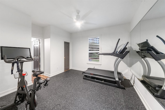 1924 Boulder Ridge Dr, Conroe, TX 77304 - workout room with a ceiling fan and baseboards