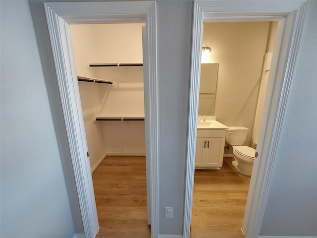 walk in closet featuring light wood finished floors and a sink