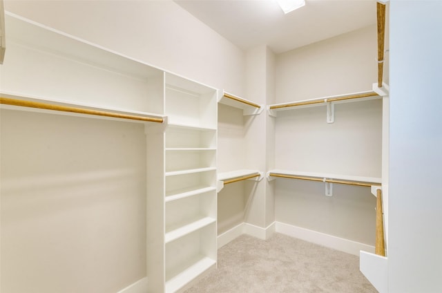 spacious closet featuring light colored carpet
