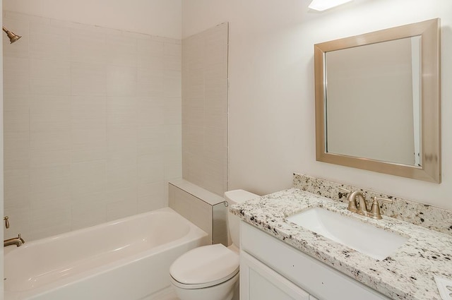 full bath with toilet, vanity, and bathtub / shower combination