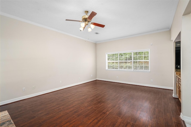 65 Hickory Oak Dr, The Woodlands, TX 77381 - empty room with dark wood finished floors, a ceiling fan, baseboards, and crown molding