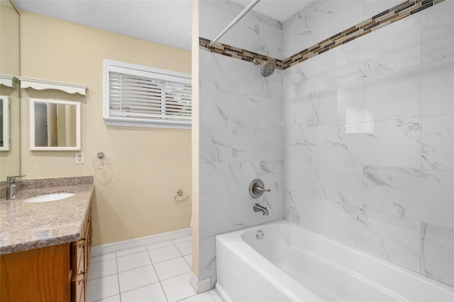 65 Hickory Oak Dr, The Woodlands, TX 77381 - bathroom featuring bathtub / shower combination, vanity, baseboards, and tile patterned flooring