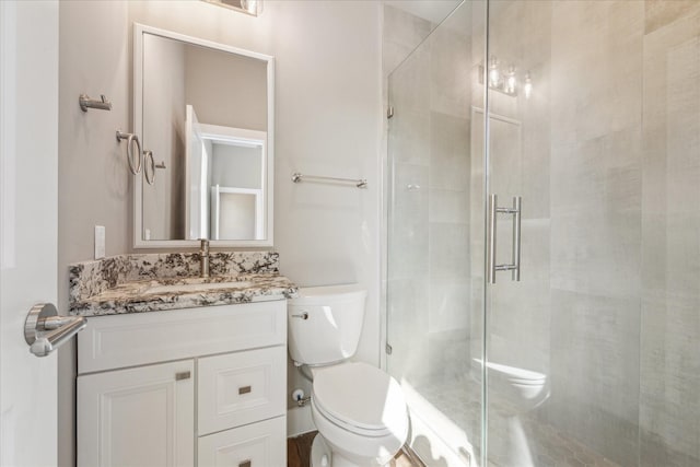 3104 Eunice St, Houston, TX 77009 - bathroom featuring toilet, a shower stall, and vanity