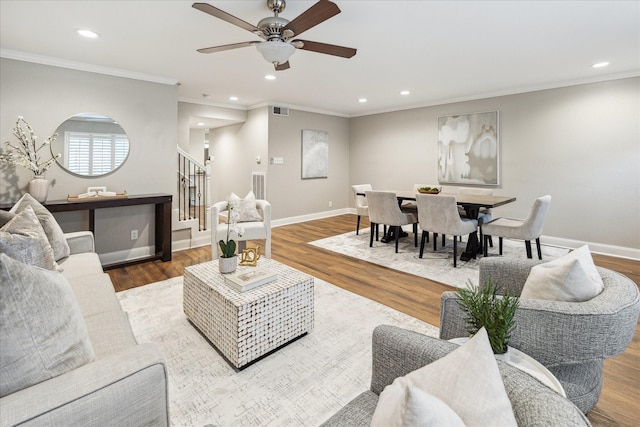 12709 Huntingwick Dr Unit 167, Houston, TX 77024 - living area with stairway, recessed lighting, a ceiling fan, wood finished floors, and baseboards