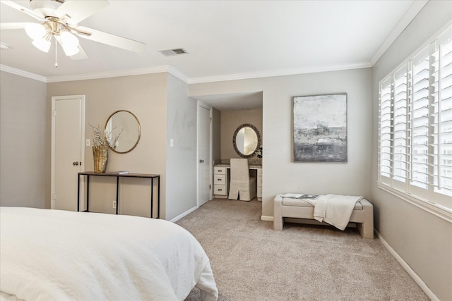 12709 Huntingwick Dr Unit 167, Houston, TX 77024 - bedroom with crown molding, carpet floors, baseboards, and a ceiling fan