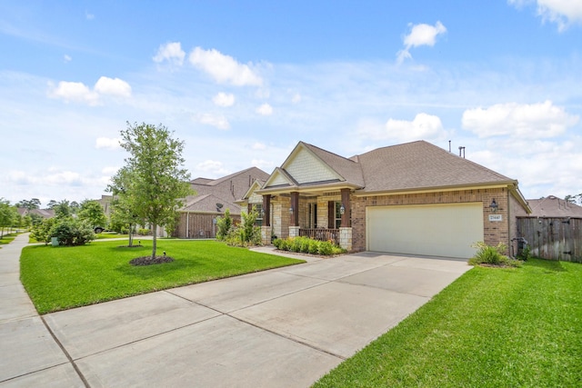 23440 Yaupon Hills Dr, New Caney, TX 77357 - view of front of house featuring a porch, driveway, brick siding, a garage, and roof with shingles