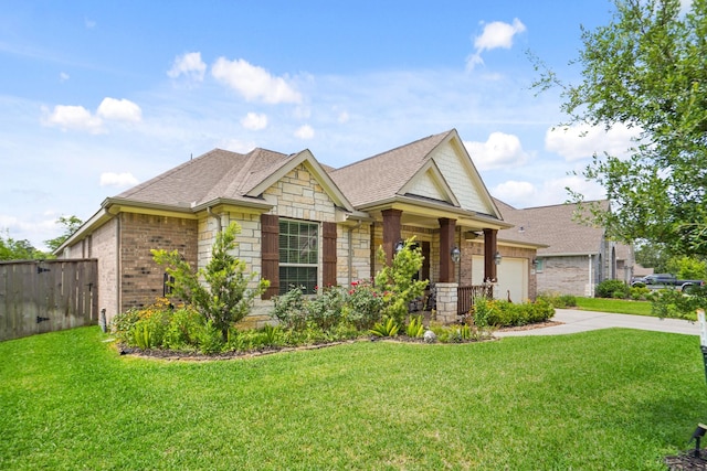 23440 Yaupon Hills Dr, New Caney, TX 77357 - view of front facade featuring stone siding, an attached garage, driveway, and roof with shingles