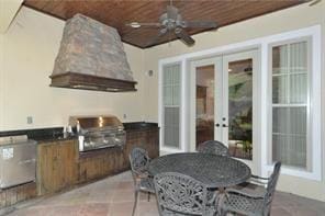 256 S Post Oak Ln, Houston, TX 77056 - view of patio featuring french doors, exterior kitchen, grilling area, and outdoor dining area