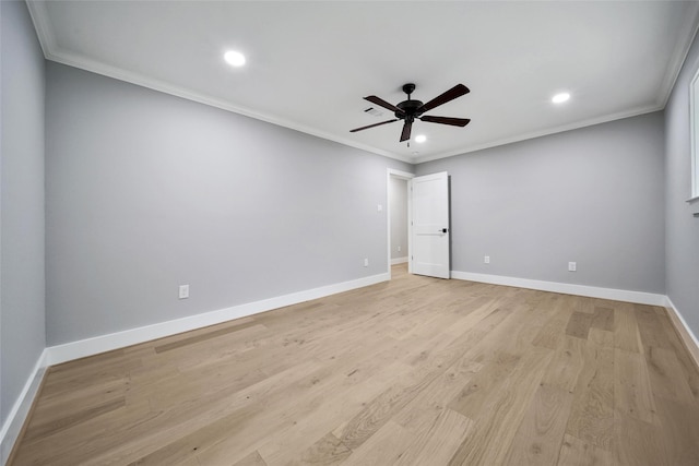 1122 Lehman St, Houston, TX 77018 - unfurnished room with a ceiling fan, recessed lighting, baseboards, light wood finished floors, and crown molding