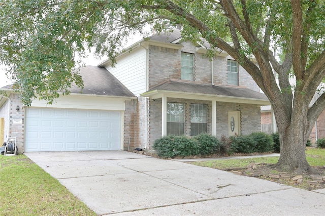 23902 Spring Way Dr, Spring, TX 77373 - traditional-style home with driveway, an attached garage, brick siding, and a shingled roof