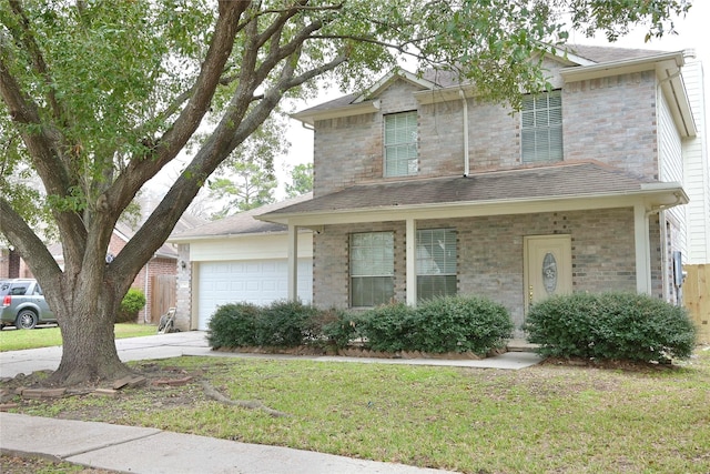 23902 Spring Way Dr, Spring, TX 77373 - traditional home featuring an attached garage, driveway, brick siding, and roof with shingles