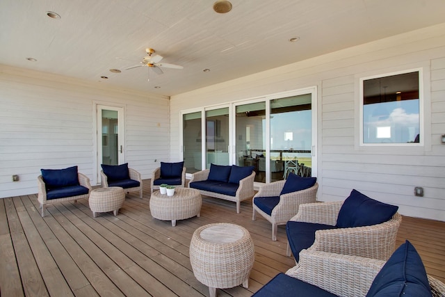 428 Bay Club Dr, Seadrift, TX 77983 - wooden deck with an outdoor living space and a ceiling fan
