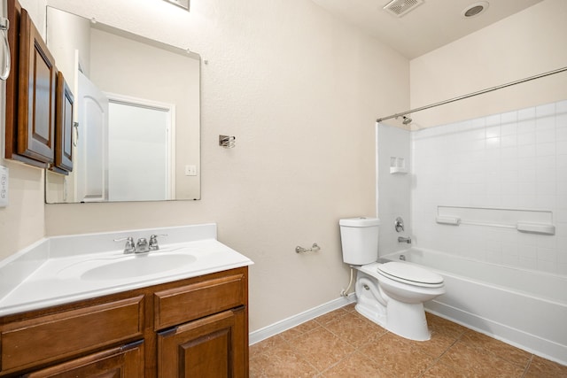 506 Stream Mill Ln, Katy, TX 77494 - bathroom with toilet, baseboards, vanity, tile patterned floors, and bathing tub / shower combination