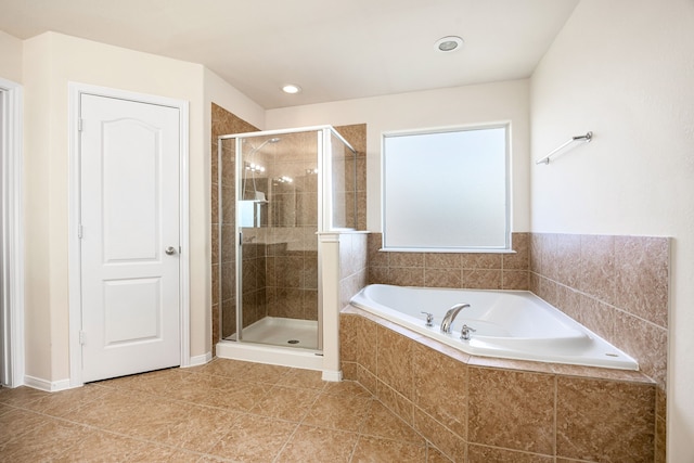 506 Stream Mill Ln, Katy, TX 77494 - full bath featuring a shower stall, a garden tub, tile patterned floors, and recessed lighting