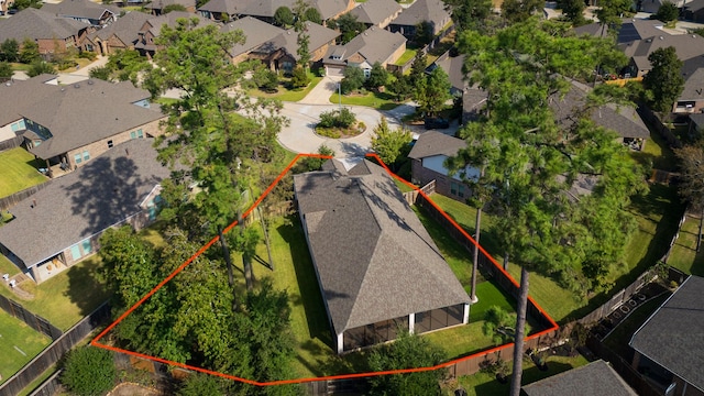 aerial view of residential area featuring property parcel outlined